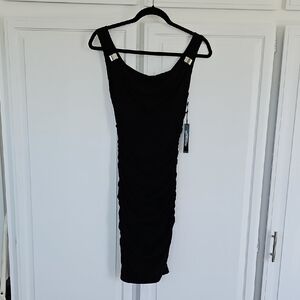 White House Black Market Black Ruched Bodycon Midi Dress